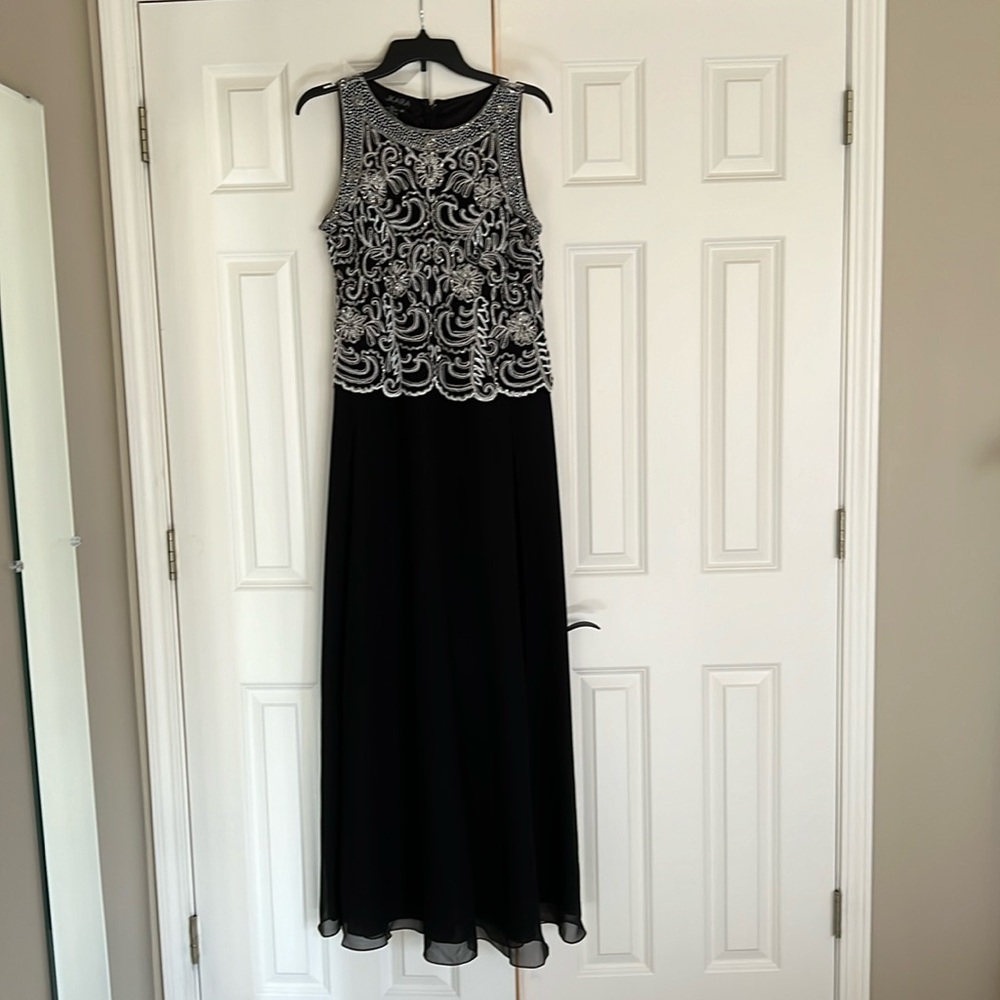 J Kara Black and Silver Embellished Prom Dress